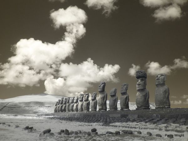 IR photo of Moai at Ahu Tangariki...