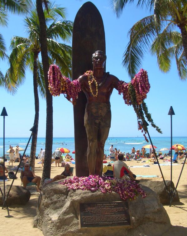 Statue of Duke Paoa Kahanamoku who is known as "Th...