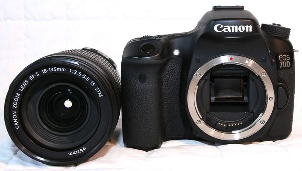 Canon 70D with 18-135 lens front...