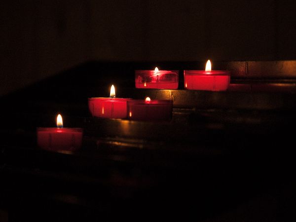 Votive lights in the church....