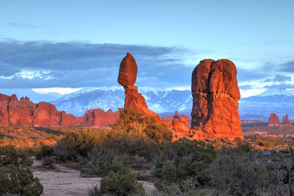 Balanced Rock in Arches National Park at Sunset...