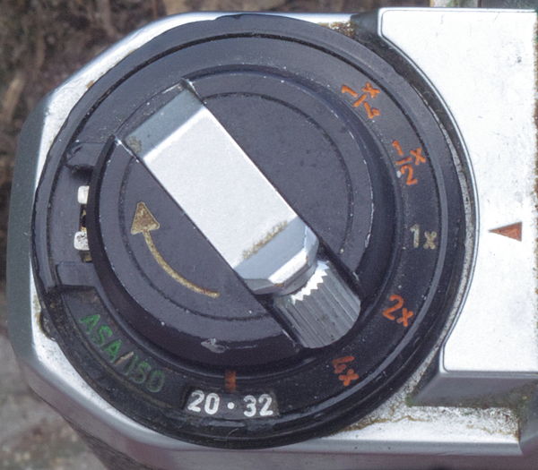 Pentax Super Program dial to set film speed...