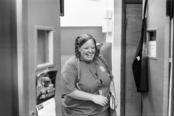 Vicki laughing at work...
