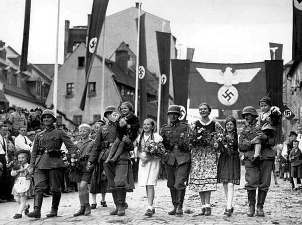 Nazi troops welcomed into Sudetenland - 1938...