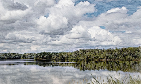 Color Pencil Sketch Series Gorgeous White Clouds And Lake
