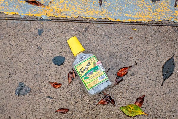 Empty Liquor Bottle on Sidewalk, Ensenada...