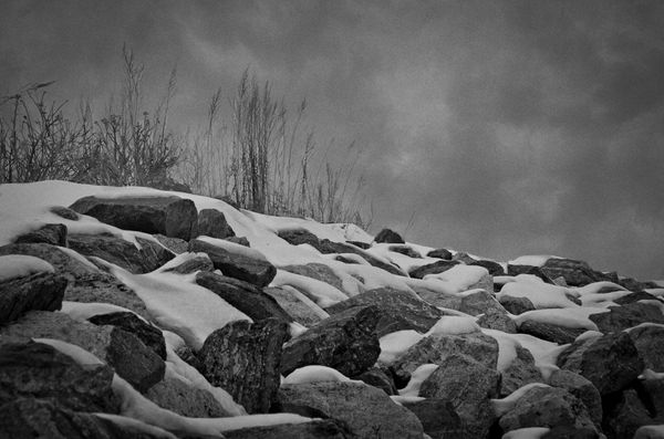 Snow covered rocks, changed the sky as "real" sky ...