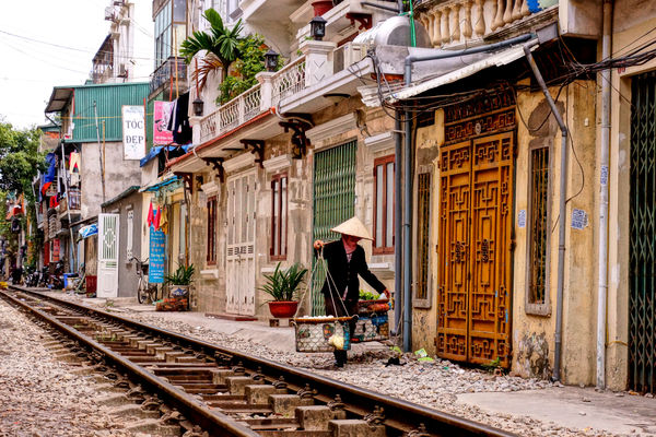 Along the tracks in Hanoi, Vietnam...