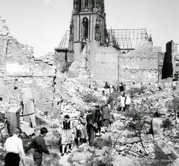 Easter parade over city center ruins - April 1948...