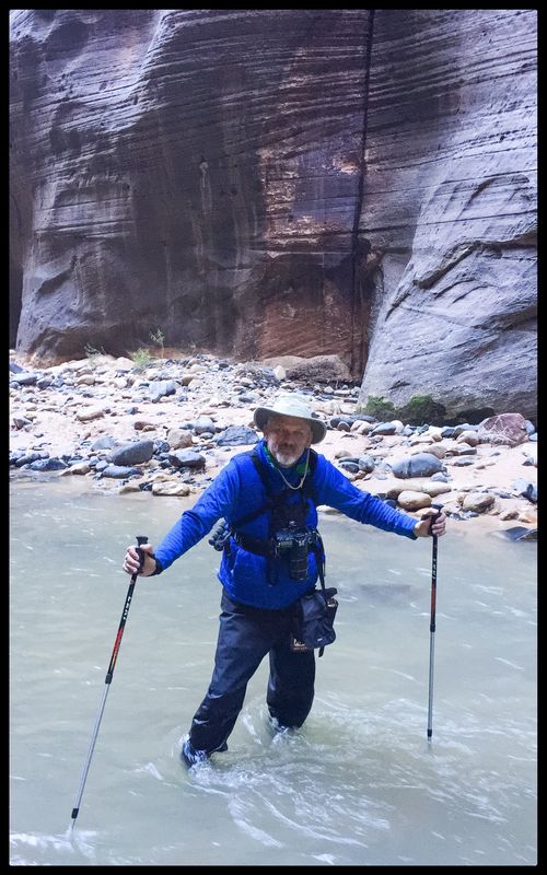 Using my cotton carrier while hiking the Narrows i...