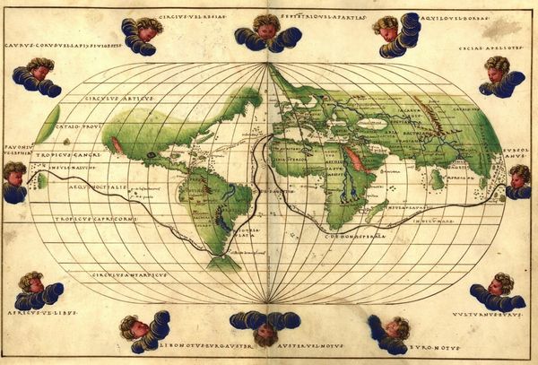 1544 Batista Agnese map showing gulf and peninsula...