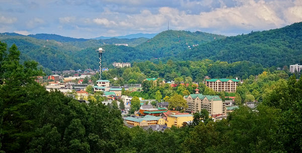 View of the city of Gatlinburg from an overlook ab...