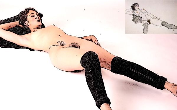 Egon Schiele "Recumbent Female Nude with Legs Apar...
