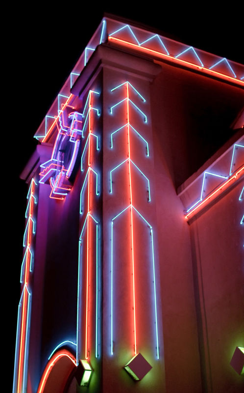 Neon Lighting, Exterior of Movie House...