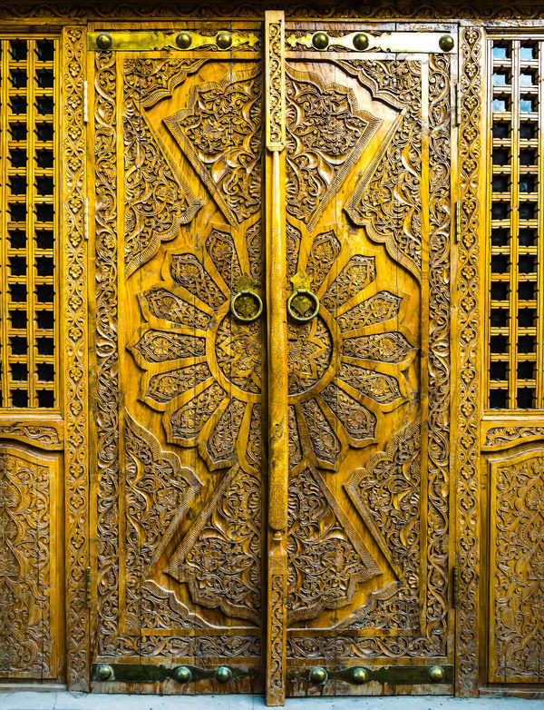Intricately carved wooden door...