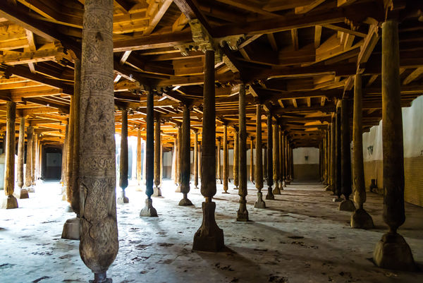 Djuma mosque (10th century) with carved wooden pil...