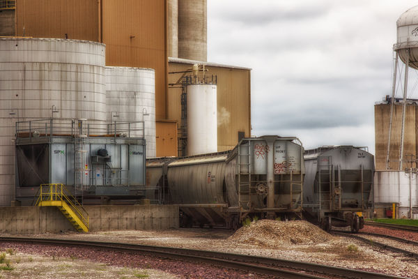 Rail cars near a grain elevator in Eagle Grove...