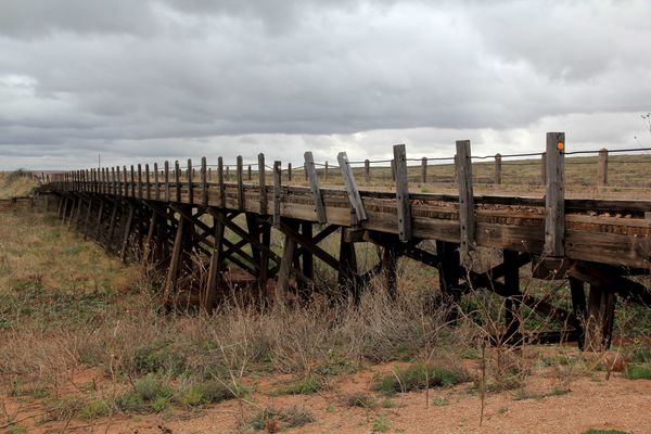 Wooden bridge in Eastern New Mexico along the earl...