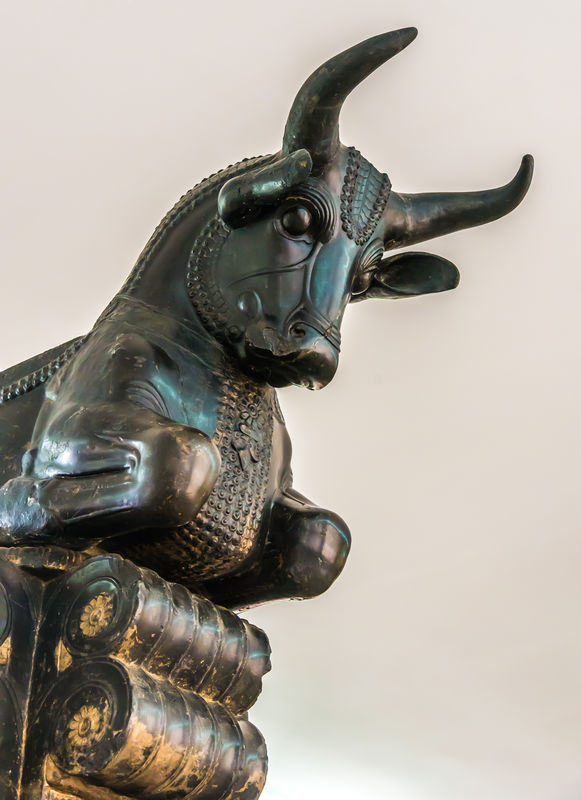 National Museum of iran:  Detail of a bull atop a ...