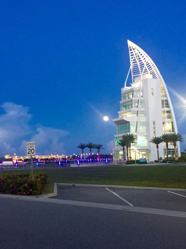Exploration Tower at Port Canaveral, full moon is ...