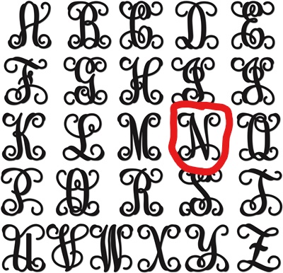 "N" in Script alphabet...