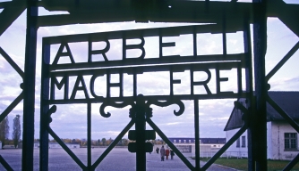 Sign greeting concentration camp victims in WW II...
