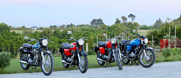 L to R ajs 500, matchless 500, matchless 350, nort...