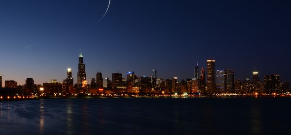 Full sized Chicago skyline with airplane...