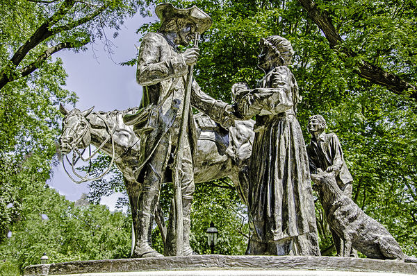 Pioneer statue in park...