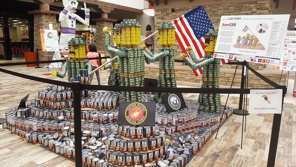 sculpture made from cans of food...