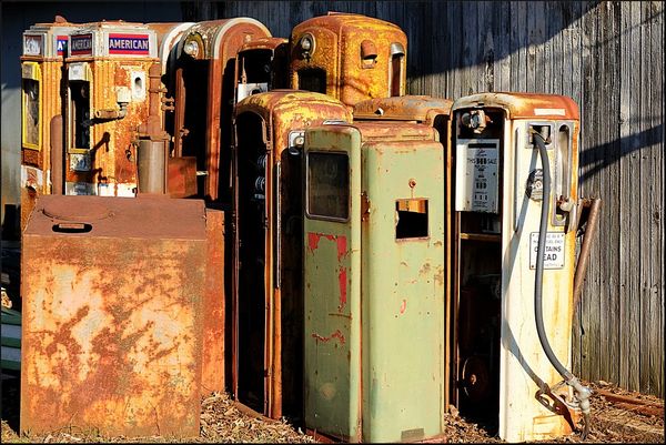 3. Group of old gas pumps....
