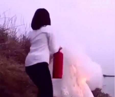 Friend with fire extinguisher to the rescue...