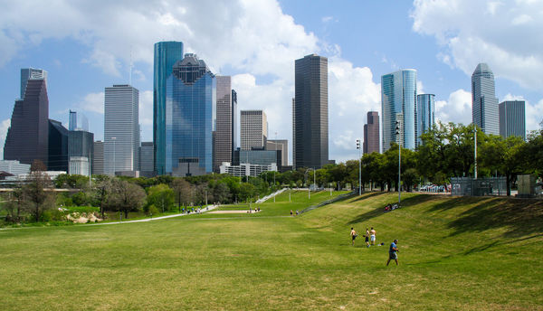 #1  Houston skyline from the park.  Mid afternoon ...