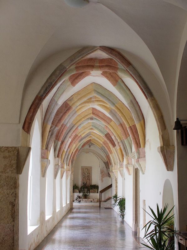 Gothic cloister with unusual coloring.  It was add...