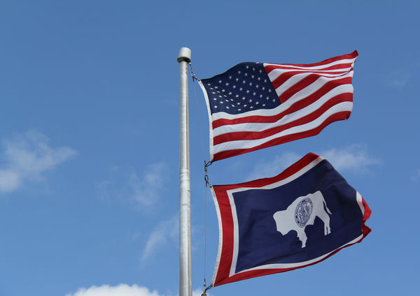 Wyoming and the U.S. flags...