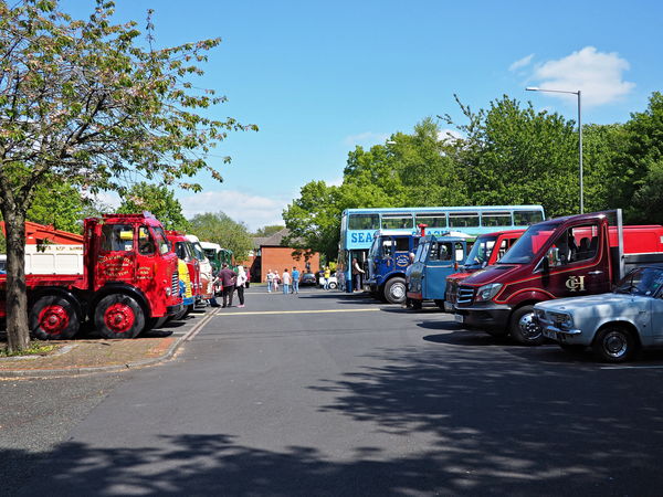 A general view of various trucks and buses...