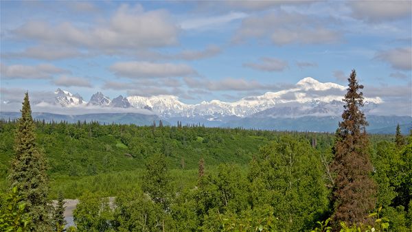 Denali on the right, Mt. Hunter on the left...