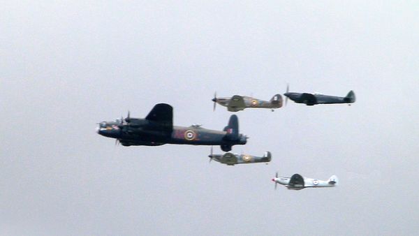 1.  Lancaster bomber, 3 Spifires & 1 Hurricane....
