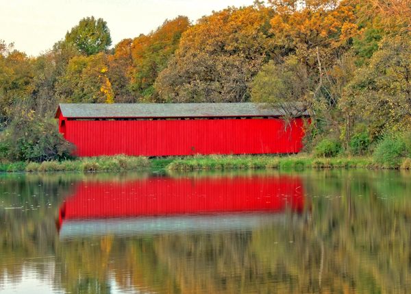 Easter Lake Covered Bridge in Fall Des Moines Iowa...