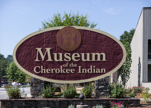 Sign in front of the Museum of the Cherokee...