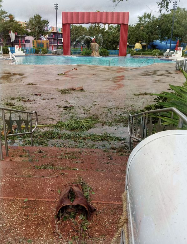 The main swimming pool area was littered with bran...