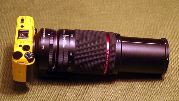 Sigma K-mount 70-300mm lens mounted via adapter...
