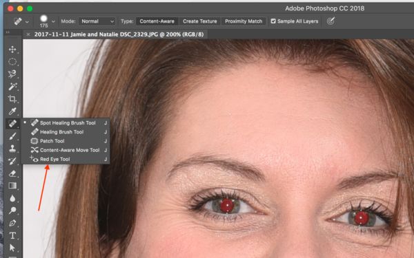 Photoshop's Red Eye Tool...