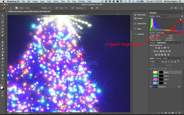 Histogram shows the highlights are blown-out...
