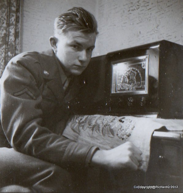 Blue soldier overseas listening to American radio ...