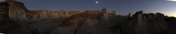 170 degree pano of a rock garden with moon...