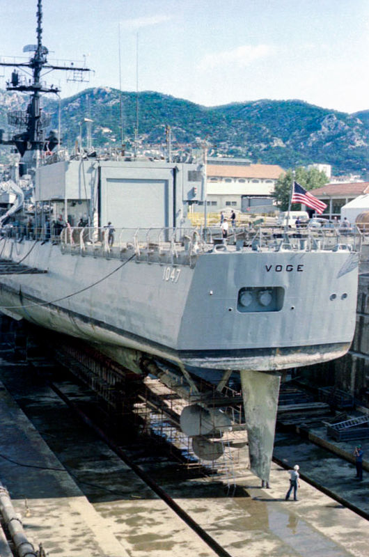 The Voge in dry dock in Toulon, France, after a co...