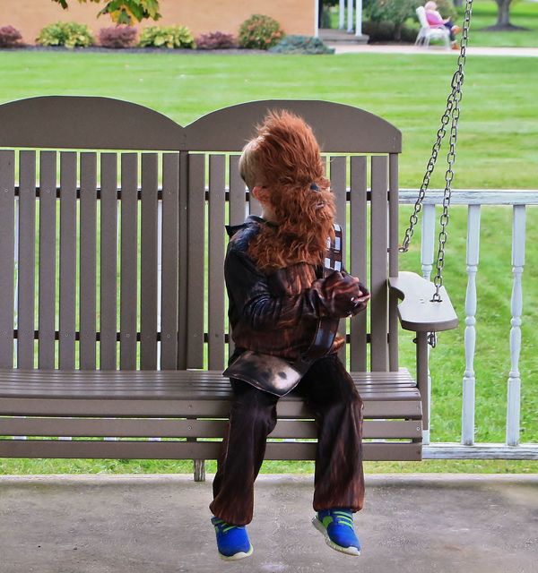 he's ready for trick or treat, -Chewbacca!...