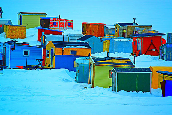 ice fishing shacks...