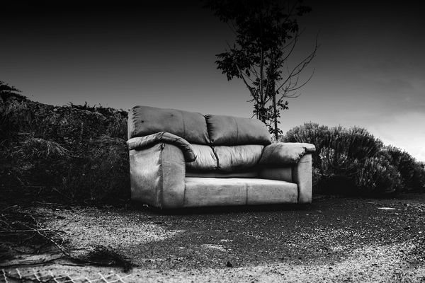 Couch by the road - minus  the  TV?...